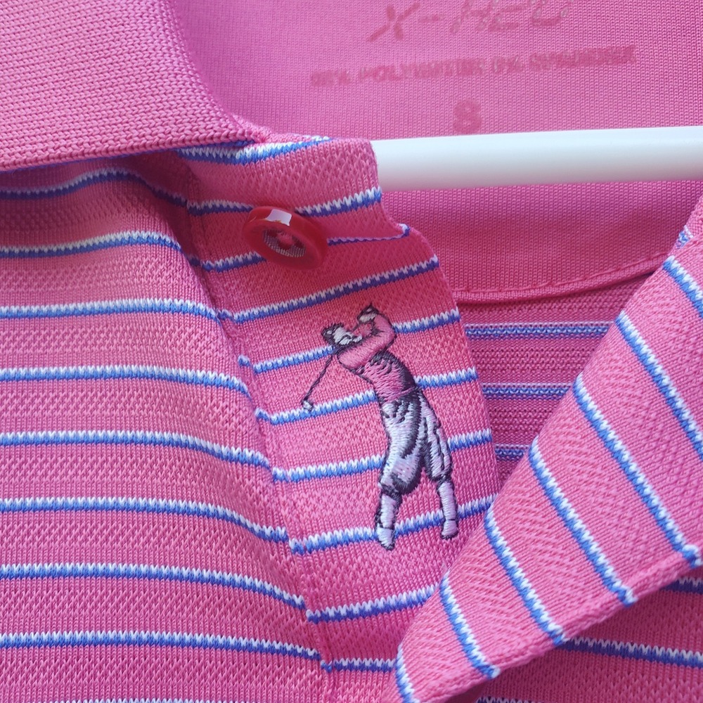 Bobby Jones X-H2O Mens Pink Striped Golf Polo Shirt Short Sleeve Size S